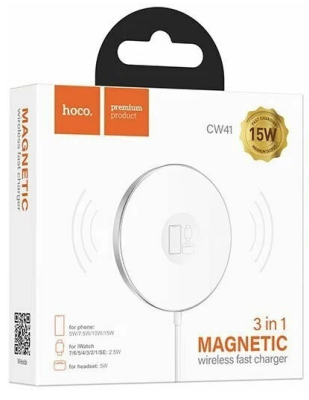 Фото 1 — Беспроводное ЗУ HOCO CW41 Delight Magnetic 3в1 Apple Watch/iPhone/AirPods белый