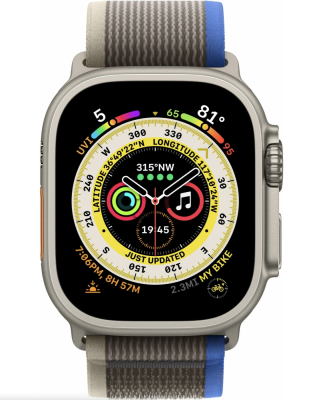 Фото 2 — Apple Watch Ultra 49 мм, корпус из титана, ремешок Trail (S/M) Синий/Серый