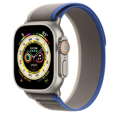 Фото 1 — Apple Watch Ultra 49 мм, корпус из титана, ремешок Trail (S/M) Синий/Серый