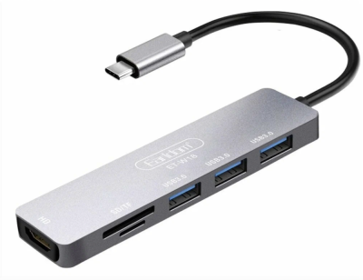 Фото 1 — Адаптер Earldom ET-W18 Type-C на HDMI 4K + MicroSD + SD + 3xUSB (серый)